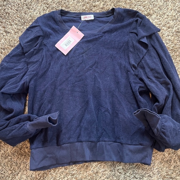 NWT Women's Goldie boutique inside out ruffle navy sweater top size small - Picture 1 of 6